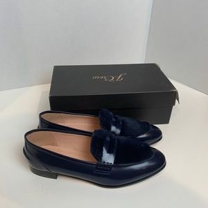NWT J CREW Academy Penny Loafers Faux Fur Navy